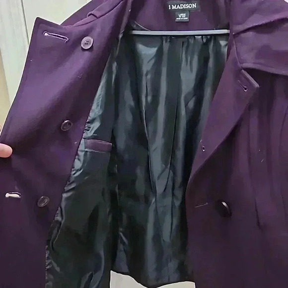 1 Madison Purple Wool Minimalist Peacoat Sz Lg - Picture 5 of 7